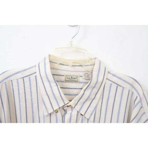 L.L. Bean Men's XXL Tall 100% Cotton Button Down Oxford Shirt Blue Stripe - Picture 2 of 3